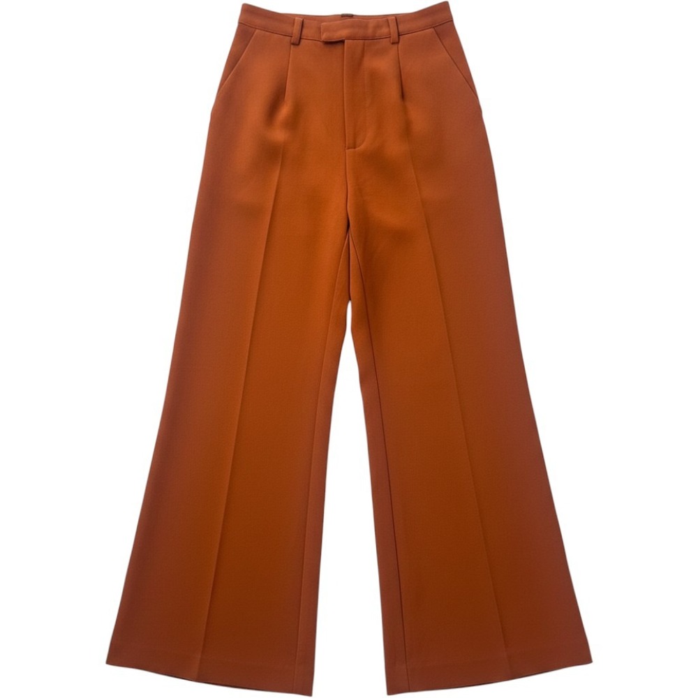 Missguided Wide Leg Trousers Women Size 2 Burnt Orange High Waist Pleated Rust